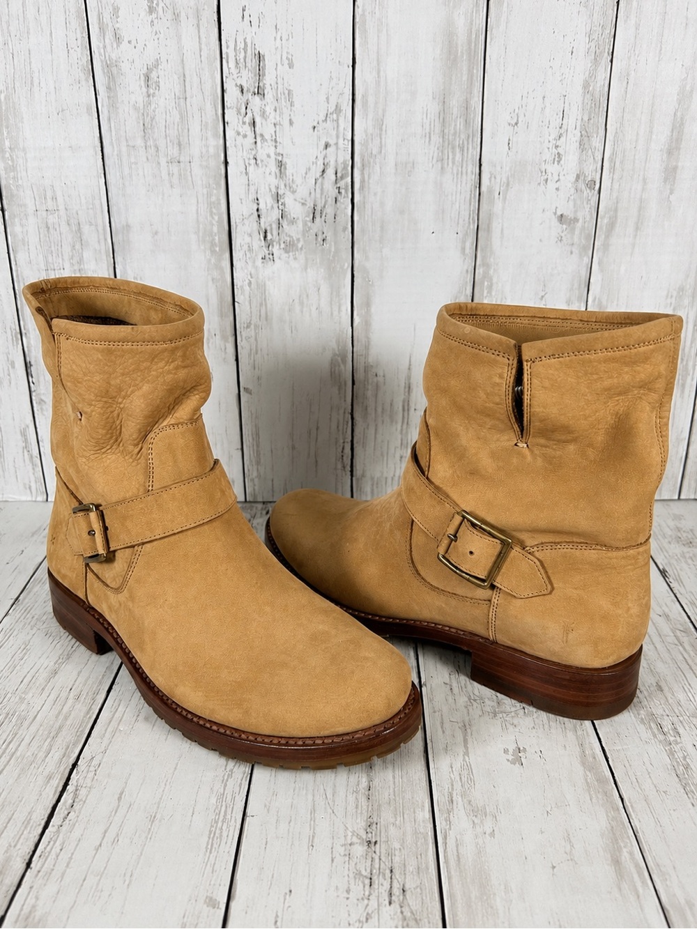 Frye Natalie Tan Nubuck Engineer Buckle Boot 9- 9.5